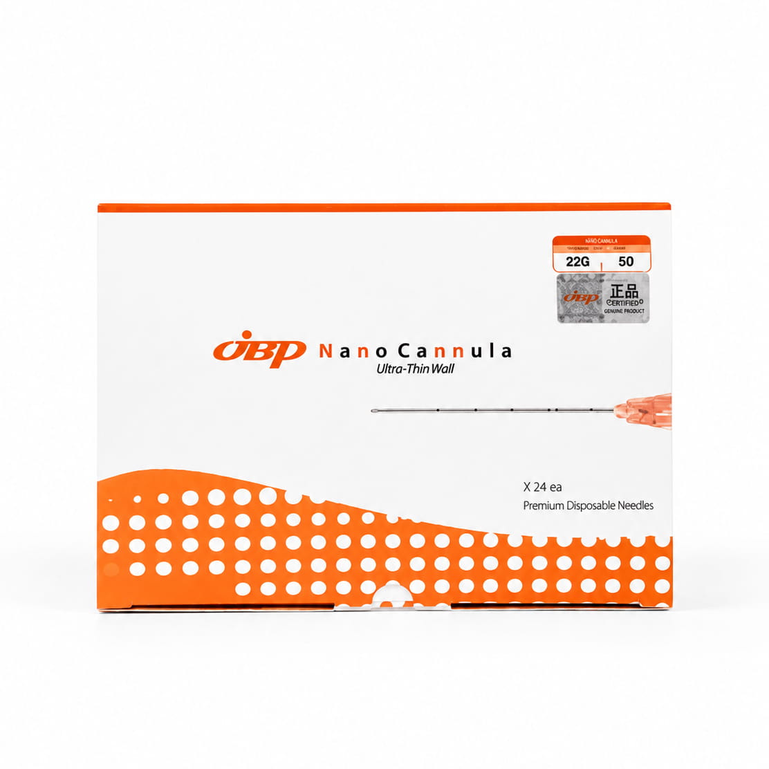 JBP Nano Cannula 22G × 50 mm, Packung Vorderseite